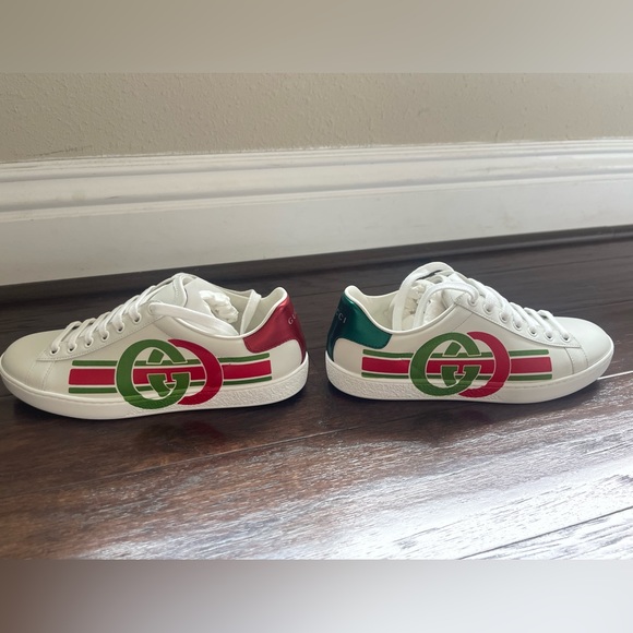 Brand New Gucci Ace Sneakers Green Red Logo GG White Womens Size 36.5 - Picture 7 of 12